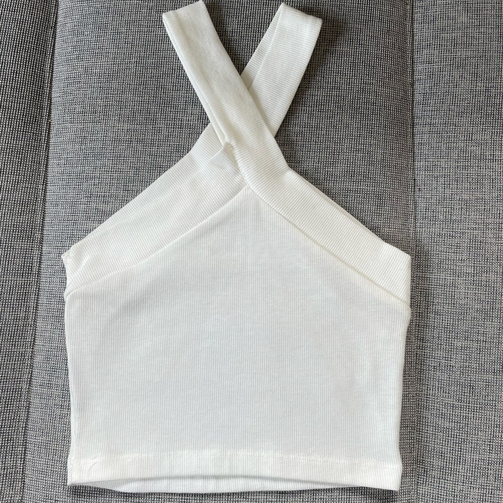 White cross neck crop top